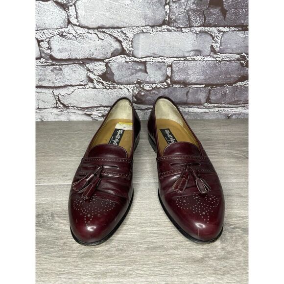 Stamati Mastroianni Burgundy Leather Wingtip Tassel Loafers Men’s Sz 8M US/41EU - Picture 14 of 16
